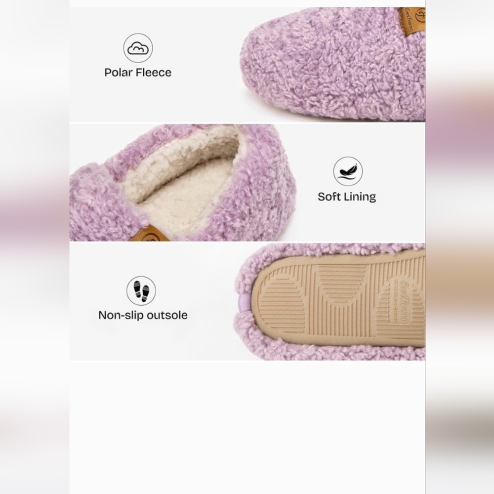 Everfoams Cozy Pink Fuzzy Slippers NWOT Size 9/10 - Picture 3 of 5